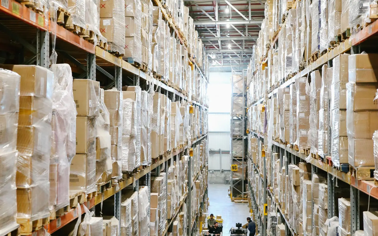 Shelves of boxed business stock