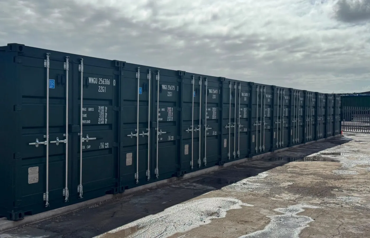 A long row of storage containers