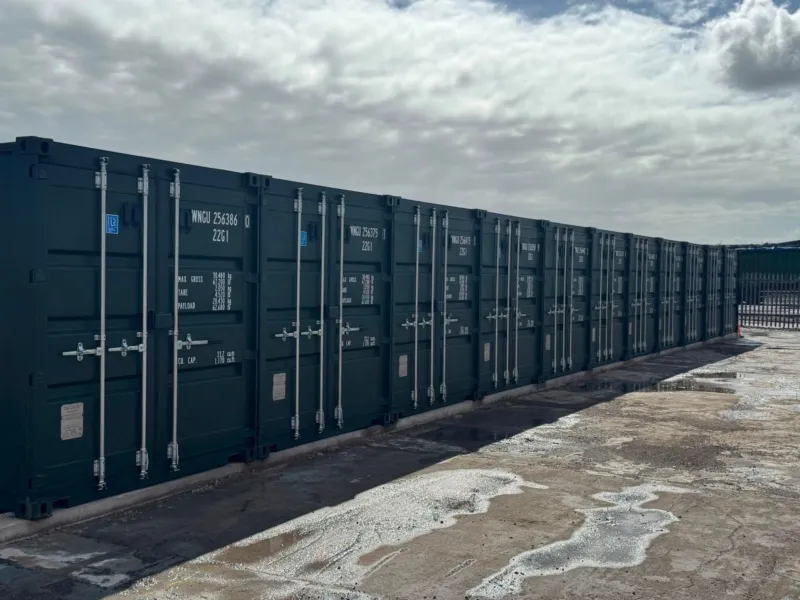 A long row of storage containers