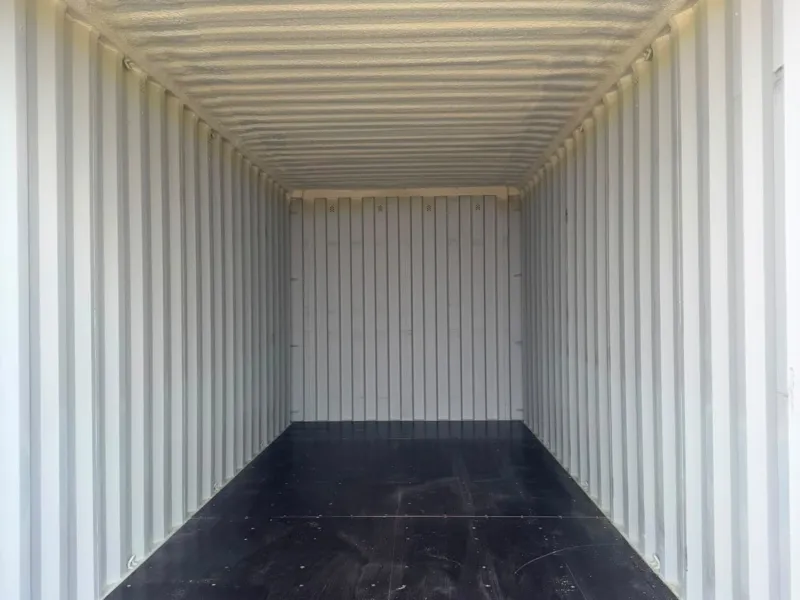 Inside a clean 20ft storage container